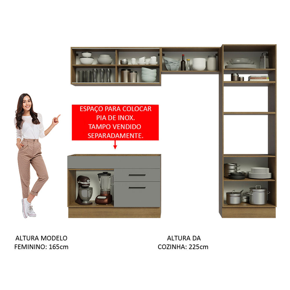 Armário de Cozinha Completa 270cm Rustic/Cinza Agata Madesa 05