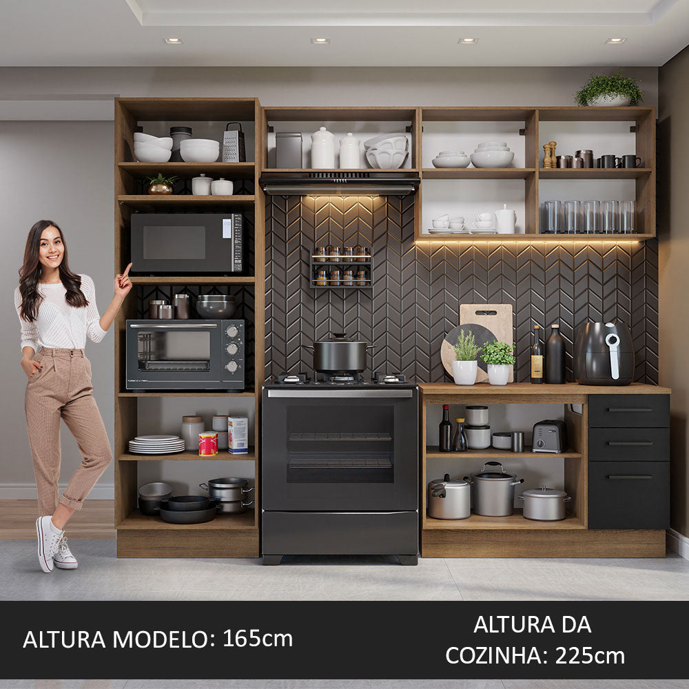 Armário de  Cozinha Completa 270cm Rustic/Preto Agata Madesa 07