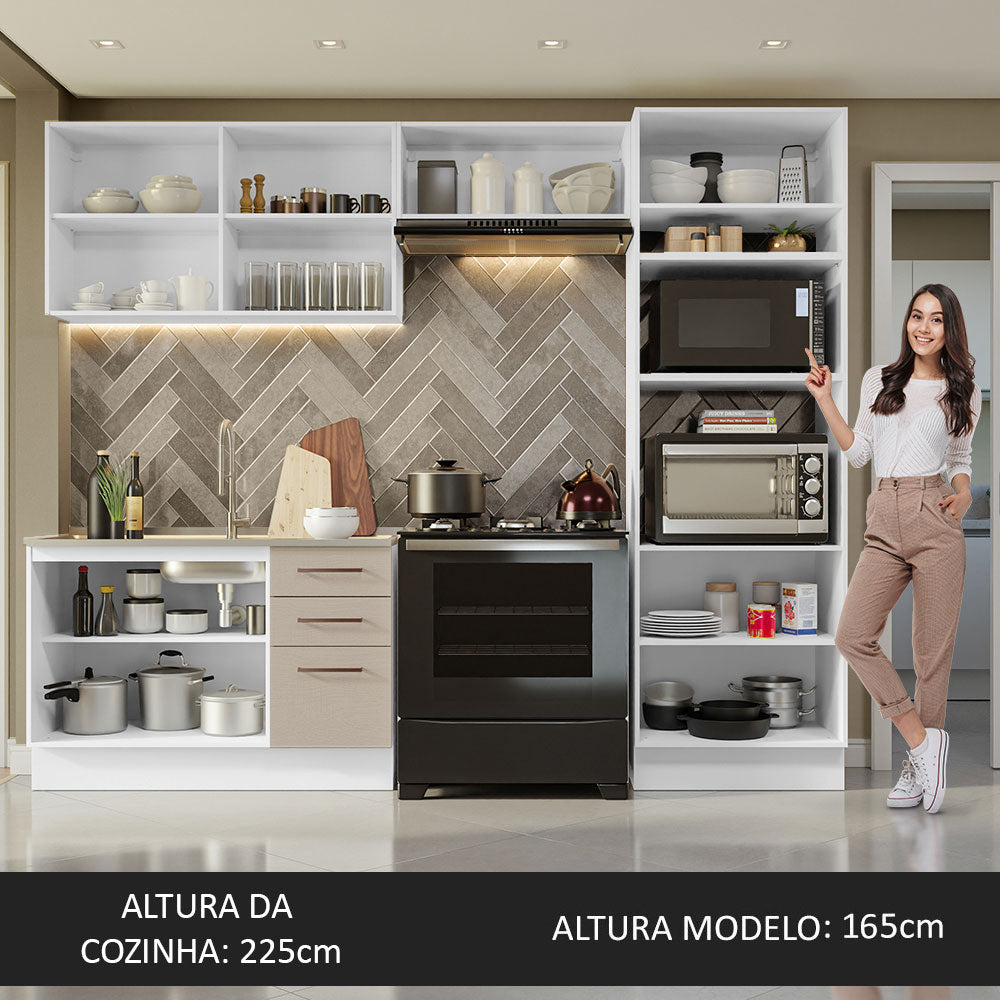 Armário de Cozinha Completa 270cm Branco/Crema Agata Madesa 08