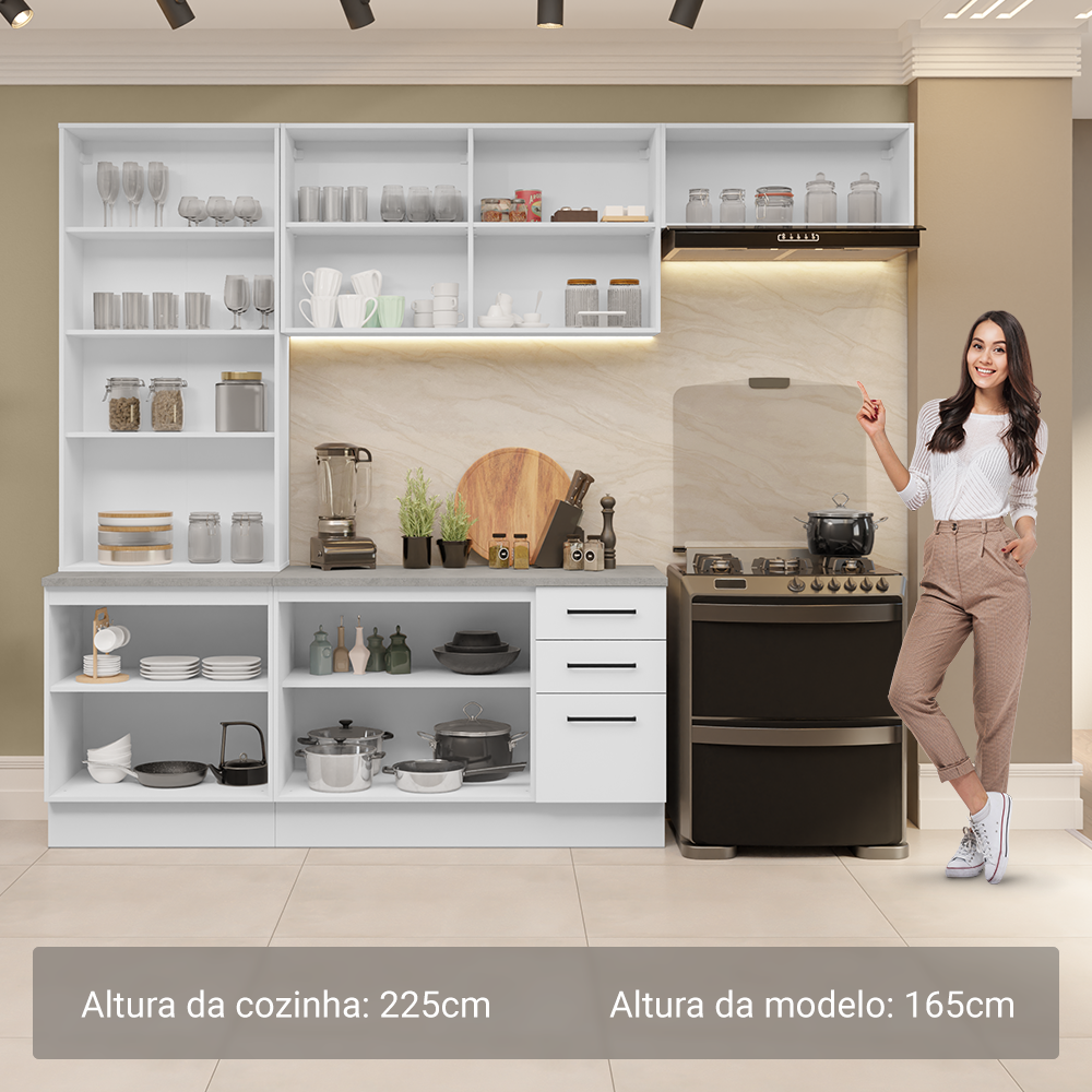 Armário de Cozinha Completa 270cm Branco Agata Madesa 11