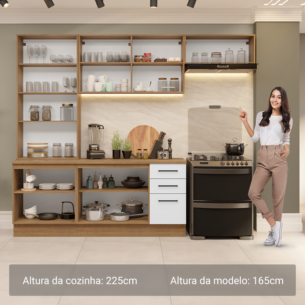 Armário de Cozinha Completa 270cm Rustic/Branco Agata Madesa 11