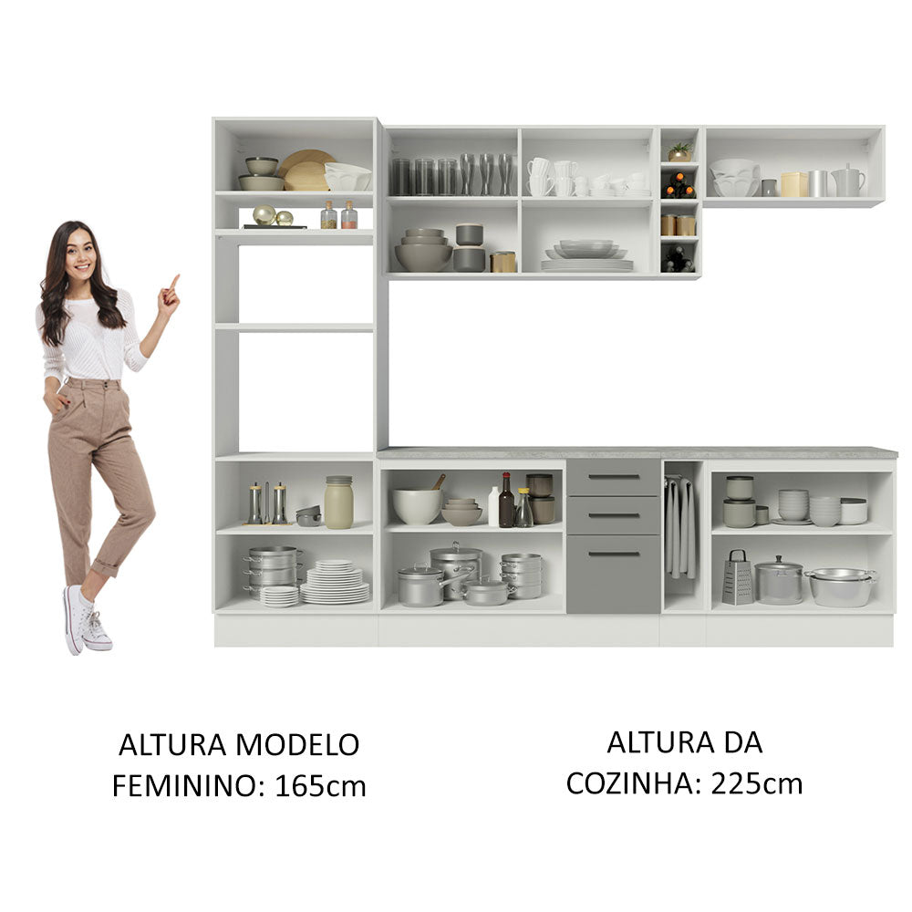 Armário de Cozinha Completa 290cm Branco Cinza Agata Madesa 06