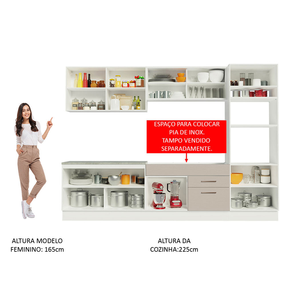 Armário de Cozinha Completa 310 cm Branco/Crema Agata Madesa 01