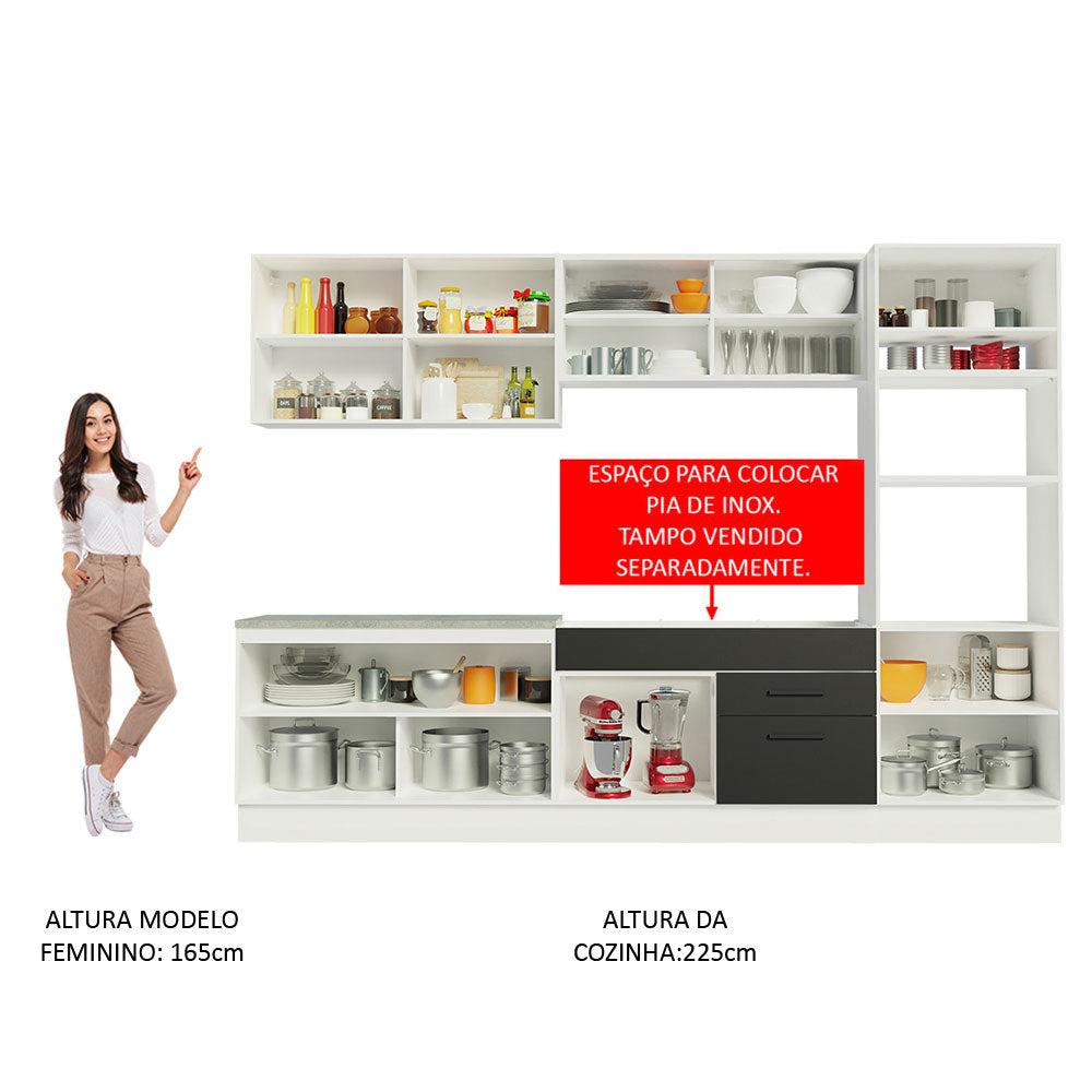 Armário de Cozinha Completa 310cm Branco/Preto Agata Madesa 01
