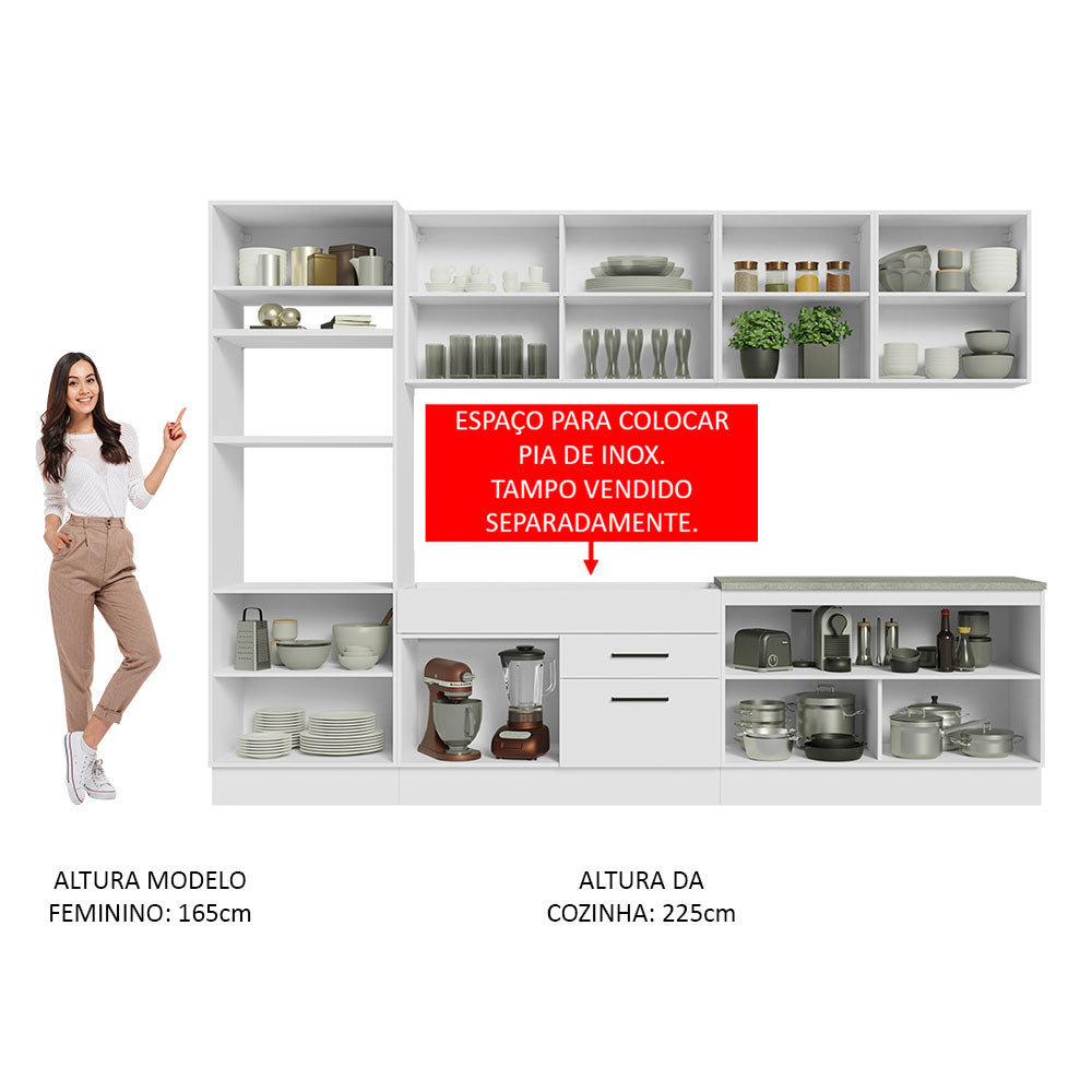 Armário de Cozinha Completa 310cm Branco Agata Madesa 02