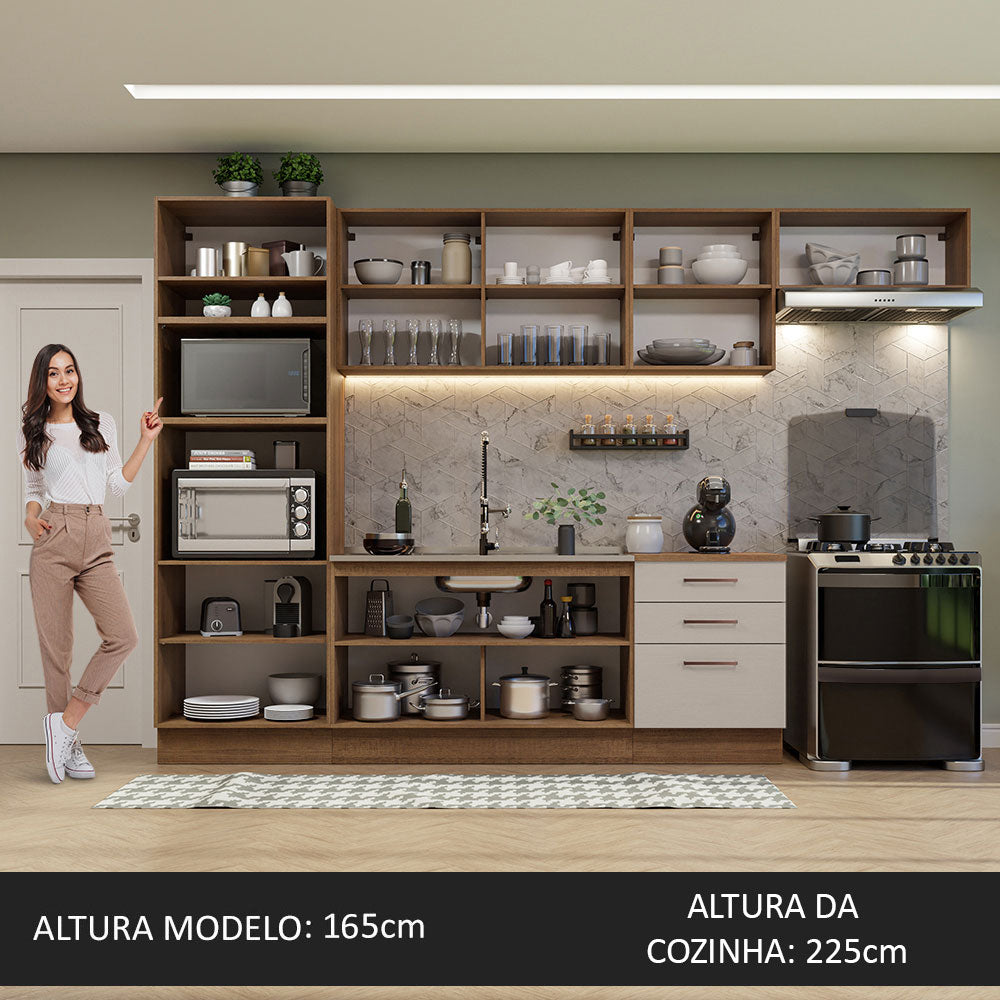Armário de Cozinha Completa 330cm Rustic/Crema Agata Madesa 01