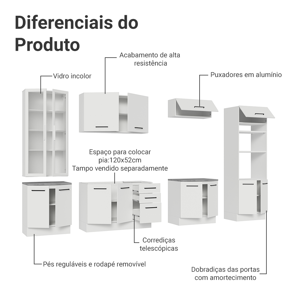 Armário de Cozinha Completa 340cm Branco Agata Madesa 01