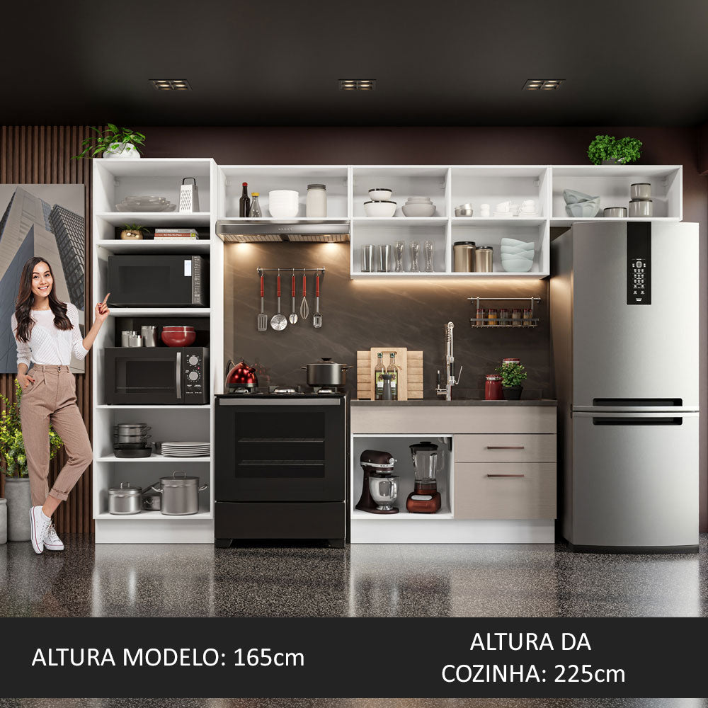 Armário de Cozinha Completa 350cm Branco/Crema Agata Madesa 01