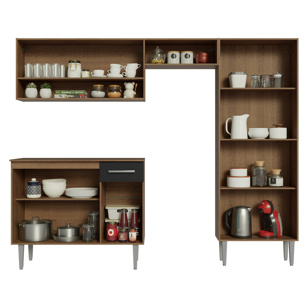 Armário de Cozinha Completa 220 cm Rustic/Preto Deli Madesa 01