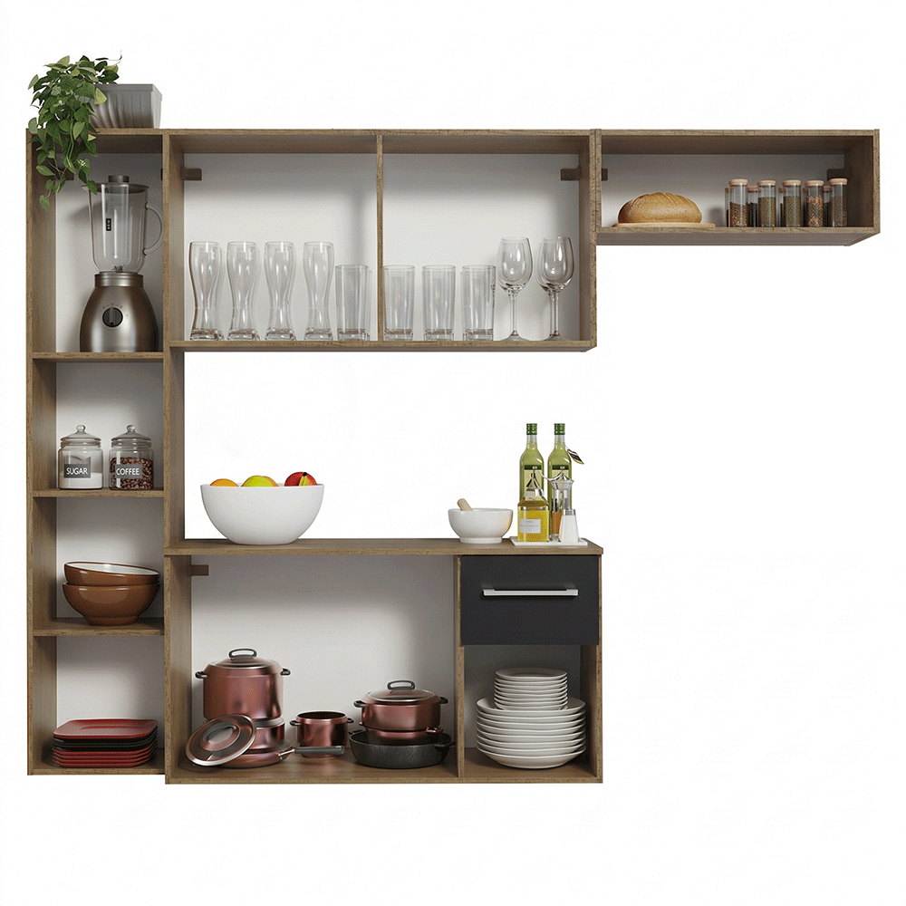 Armário de Cozinha Compacta 180cm Rustic/Preto Easy Madesa