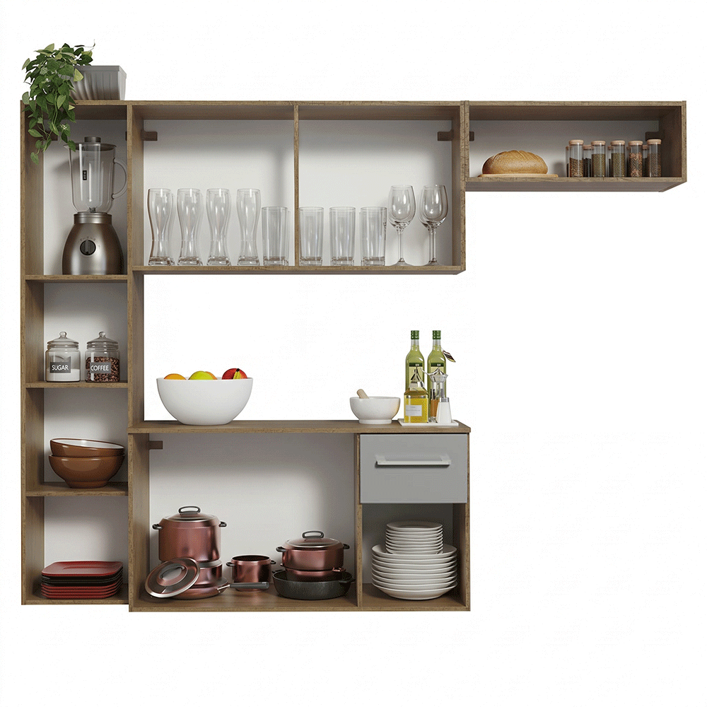 Armário de Cozinha Compacta 180cm Rustic/Cinza Easy Madesa