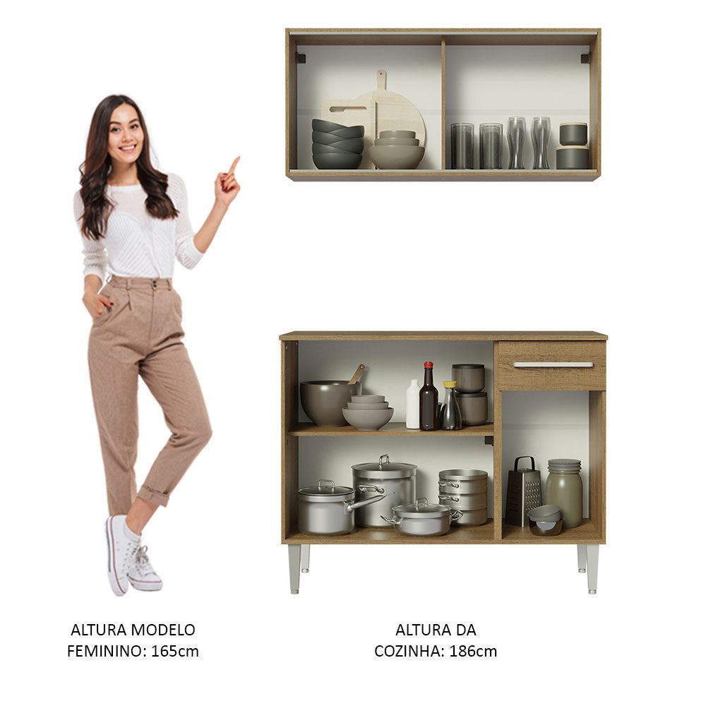 Armário de Cozinha Compacta Emilly 105cm com Armário e Balcão Rustic Emilly Madesa 01