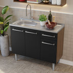 Armário de Cozinha Compacta 105cm com Pia Rustic/Preto Emilly Madesa 04