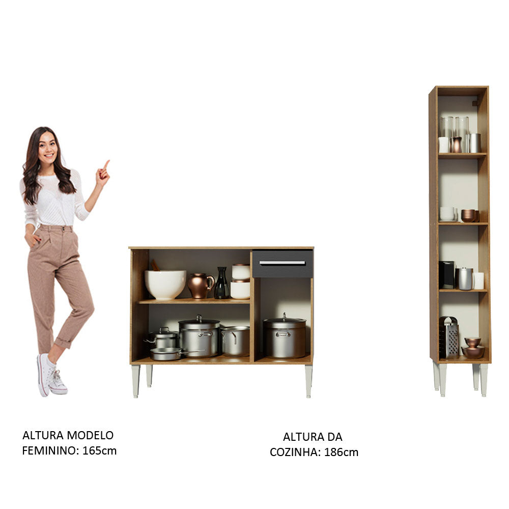 Armário de Cozinha Compacta 137cm Rustic/Preto Emilly Silver Madesa 01