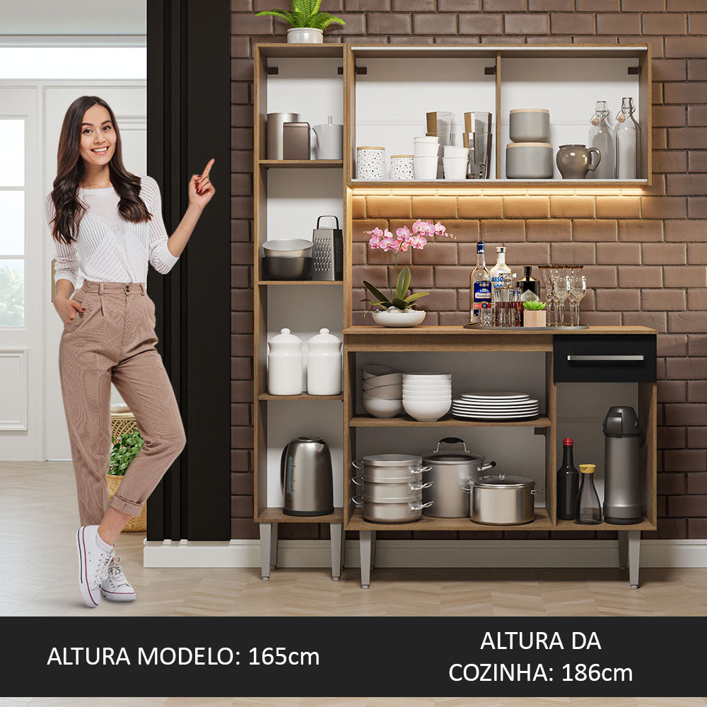Armário de Cozinha Compacta 137cm Rustic/Preto Emilly Madesa 06