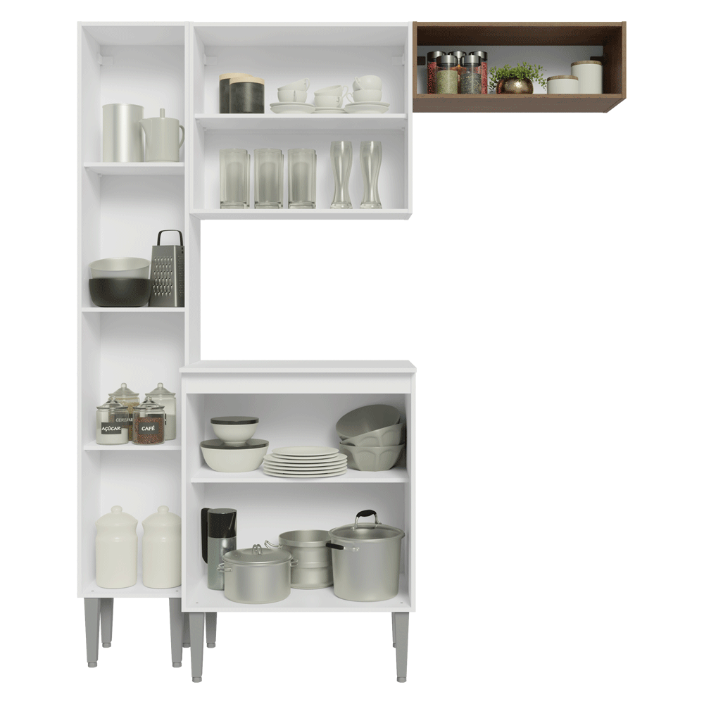 Armário de Cozinha Compacta 156 cm Branco/Rustic Emilly Madesa 01