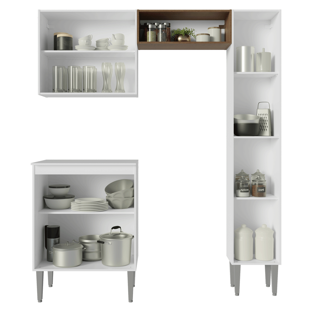 Armário de Cozinha Compacta 156 cm Branco/Rustic Emilly Madesa 02