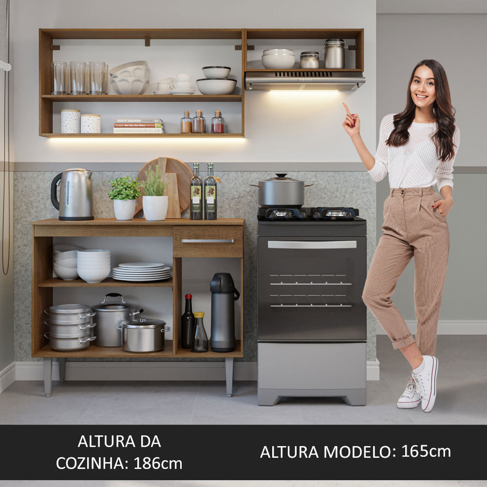 Armário de Cozinha Compacta 165cm Rustic/Cinza Emilly Madesa 07