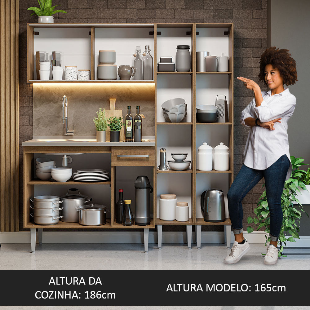 Armário de Cozinha Compacta 169cm com Pia Rustic Emilly Madesa 11