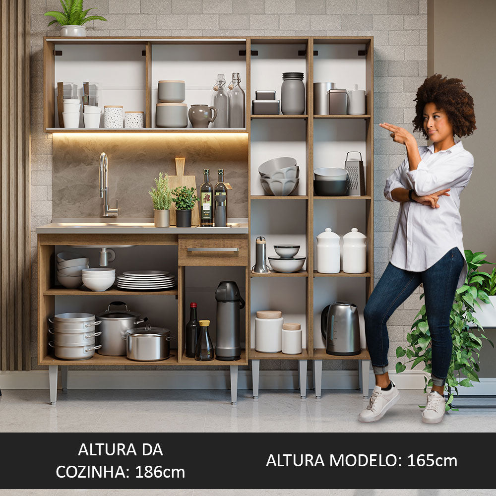 Armário de Cozinha Compacta 169cm com Pia Rustic Emilly Madesa 12