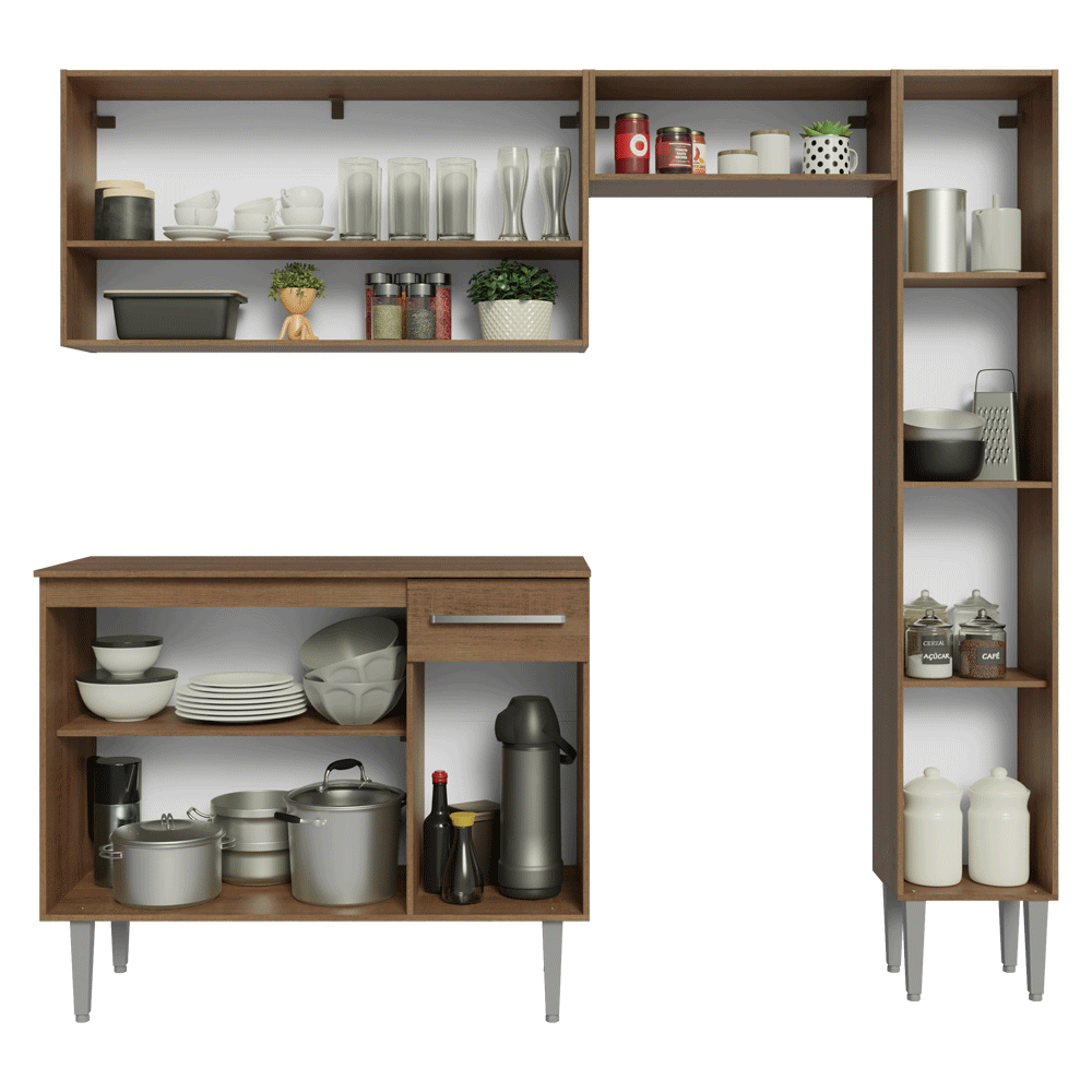 Armário de Cozinha Completa 197 cm Rustic/Cinza Emilly Madesa 01