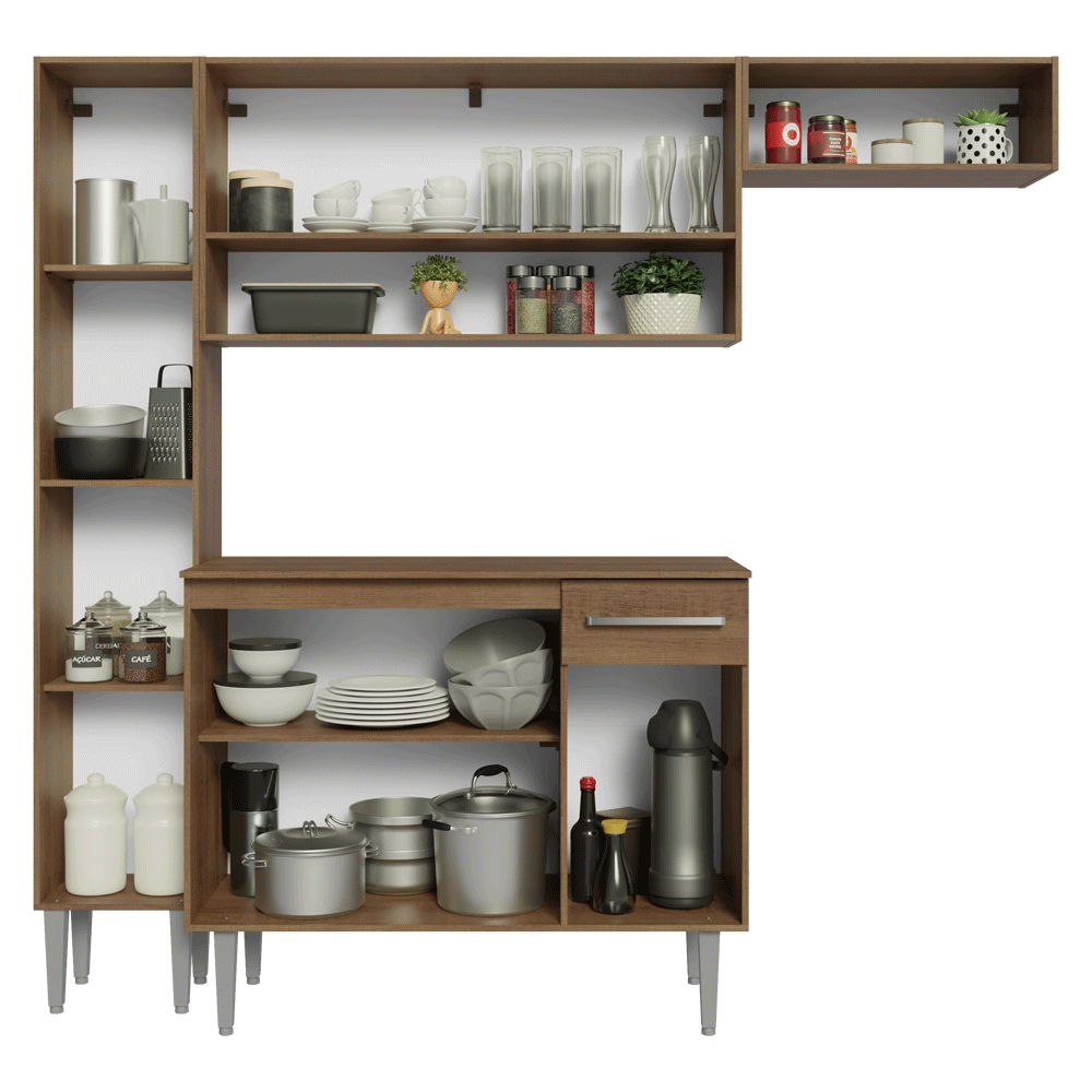 Armário de Cozinha Completa 197 cm Rustic/Cinza Emilly Madesa 02