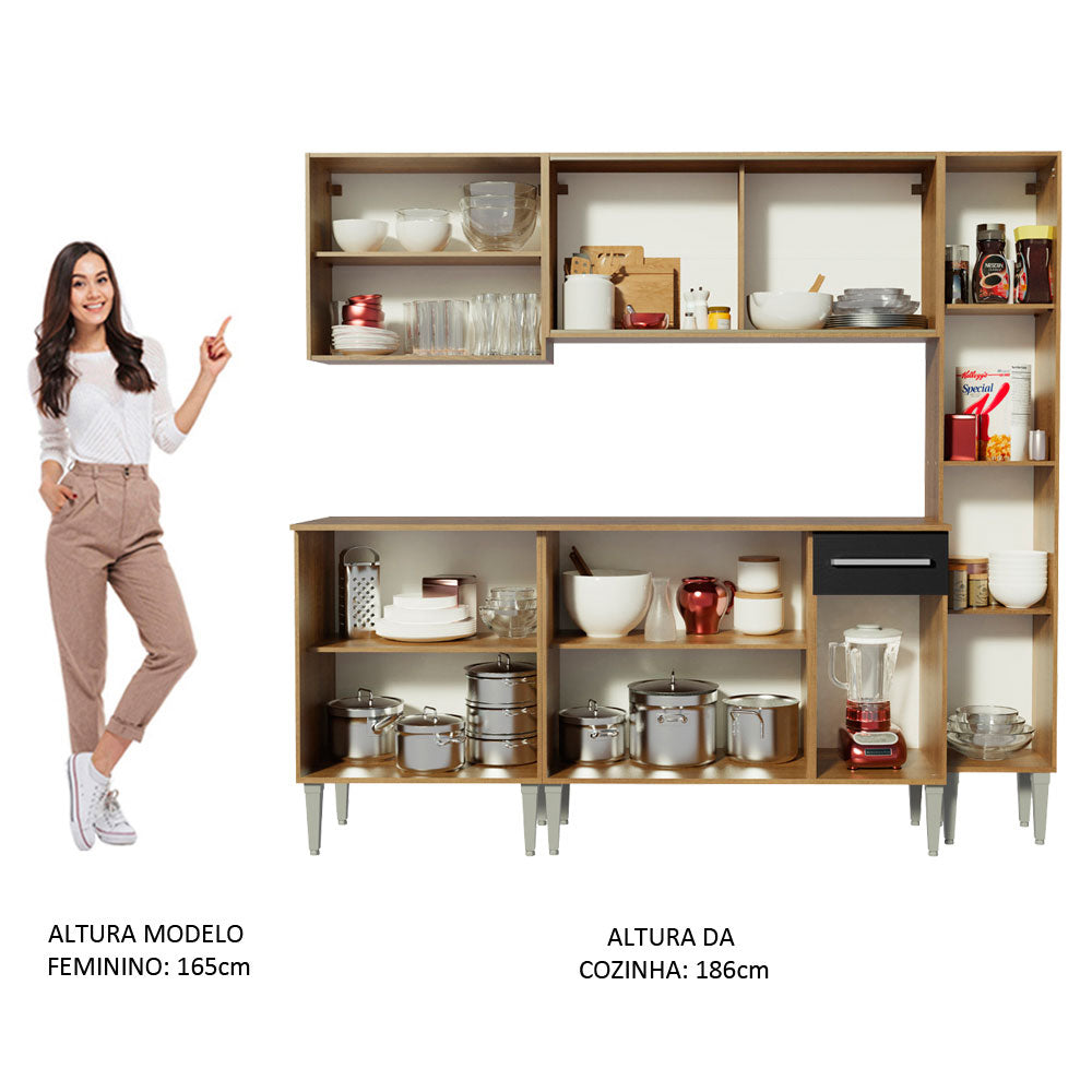 Armário de Cozinha Completa 201cm Rustic/Preto Emilly West Madesa 03