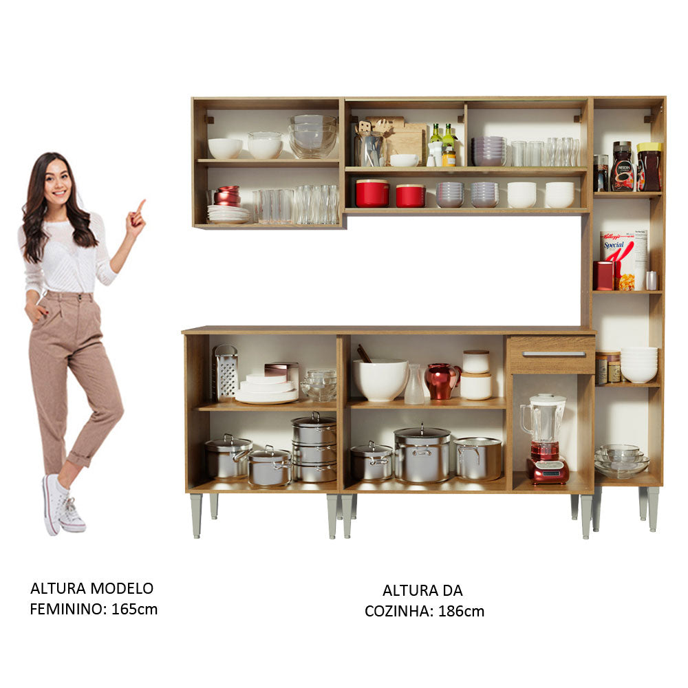 Armário de Cozinha Completa 201cm Rustic Emilly Sky Madesa 04
