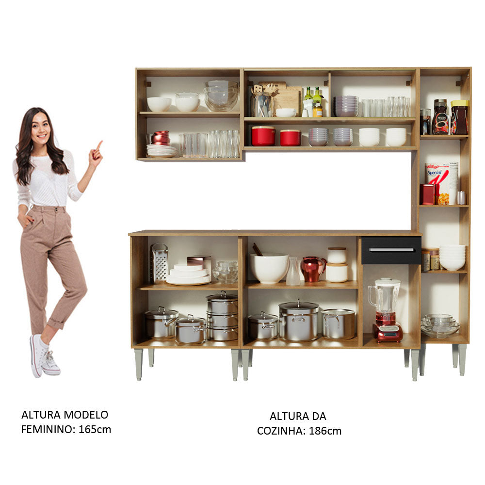 Armário de Cozinha Completa 201cm Rustic/Preto Emilly Sky Madesa 04