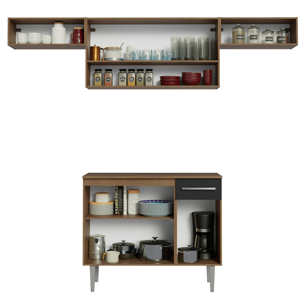 Armário de Cozinha Completa 225cm Rustic/Preto Emilly Madesa 01