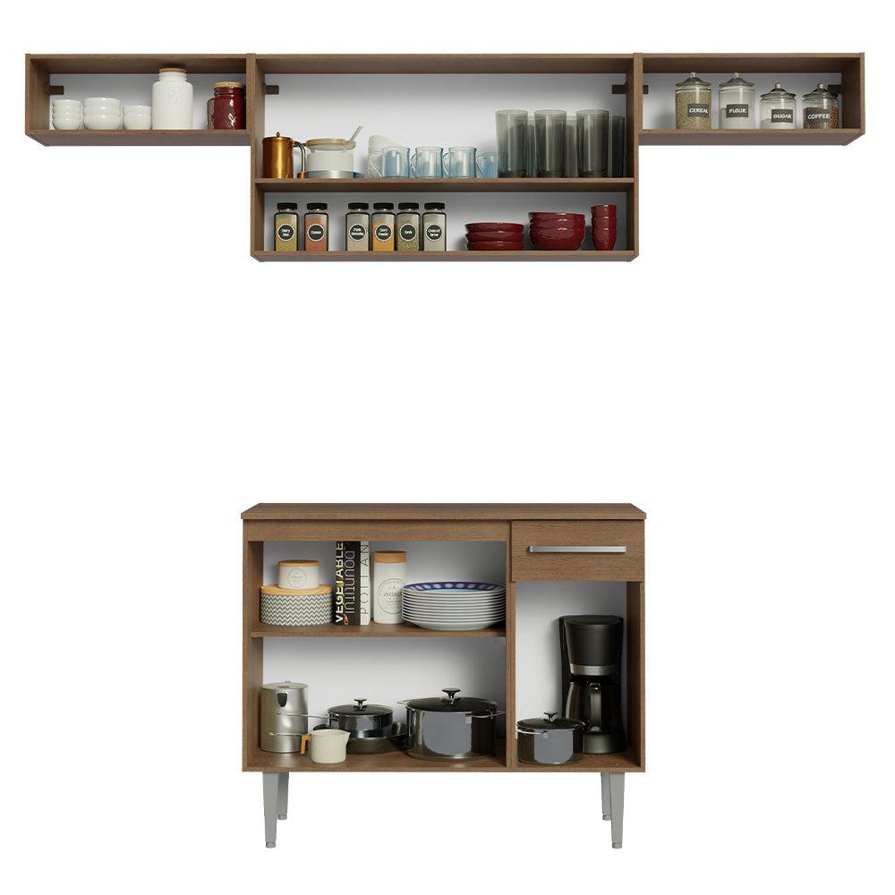 Armário de Cozinha Completa 225cm Rustic/Cinza Emilly Madesa 01