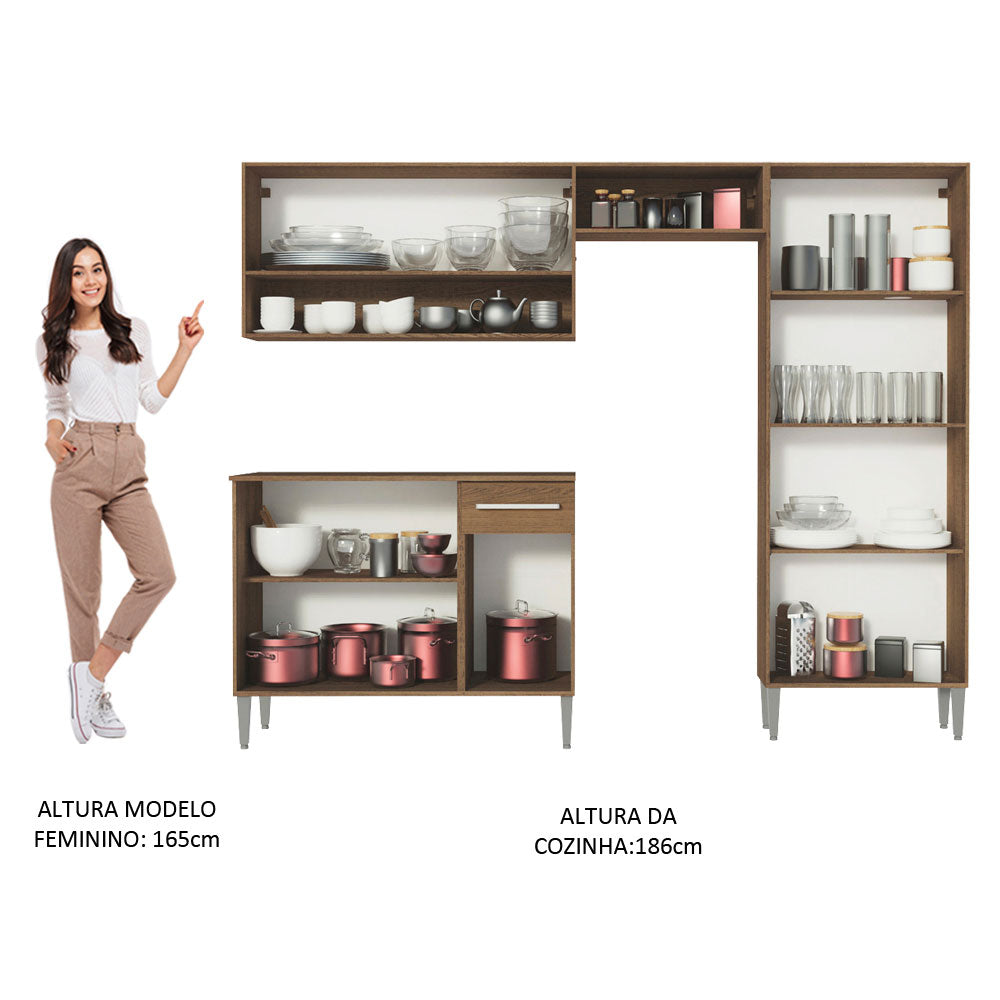 Armário de Cozinha Compacta 229cm Branco/Rustic Emilly Pop Madesa 02