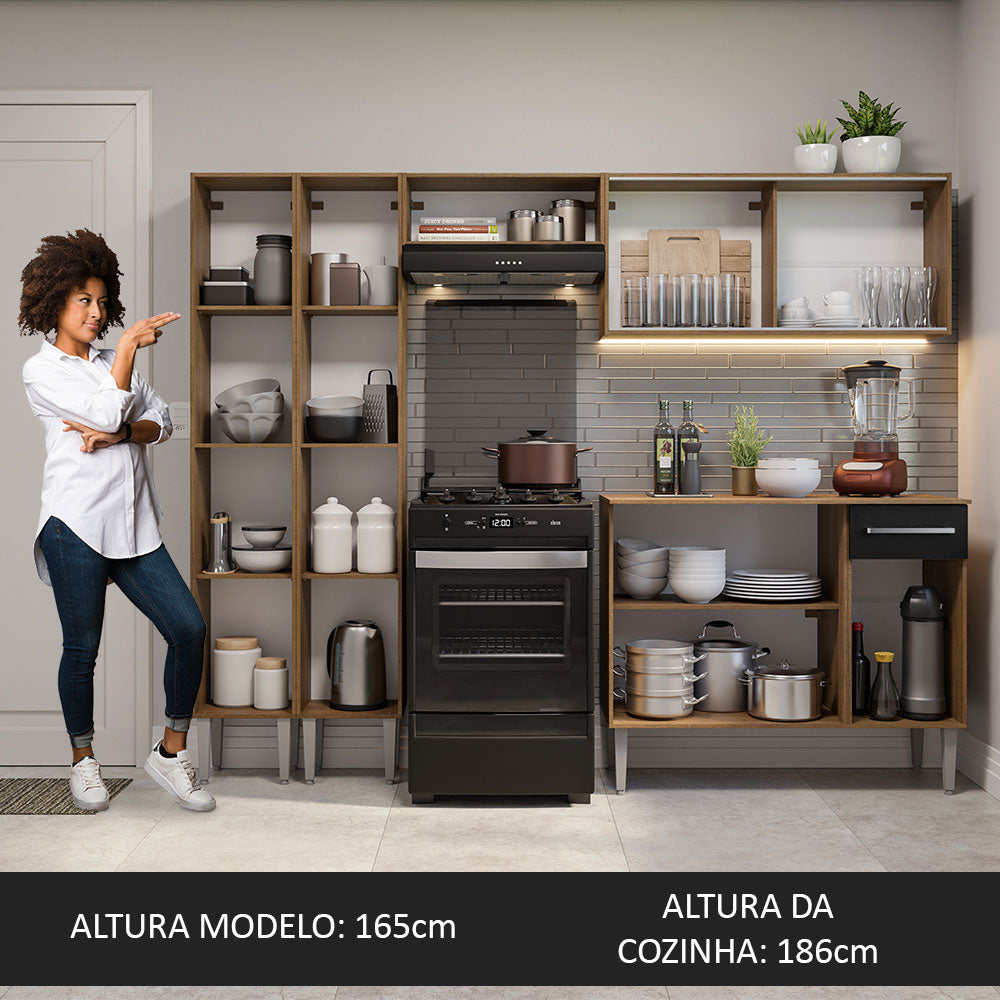 Armário de Cozinha Completa 229cm Rustic/Preto Emilly Madesa 05