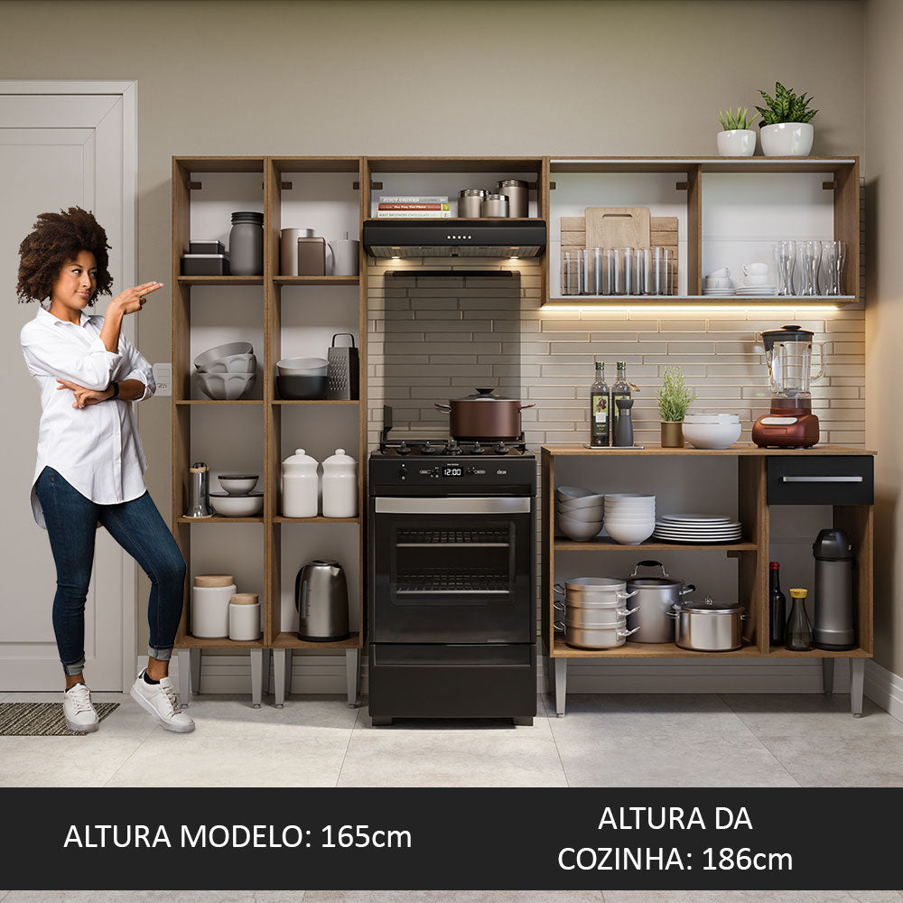 Armário de Cozinha Completa 229cm Rustic/Preto Emilly Madesa 06