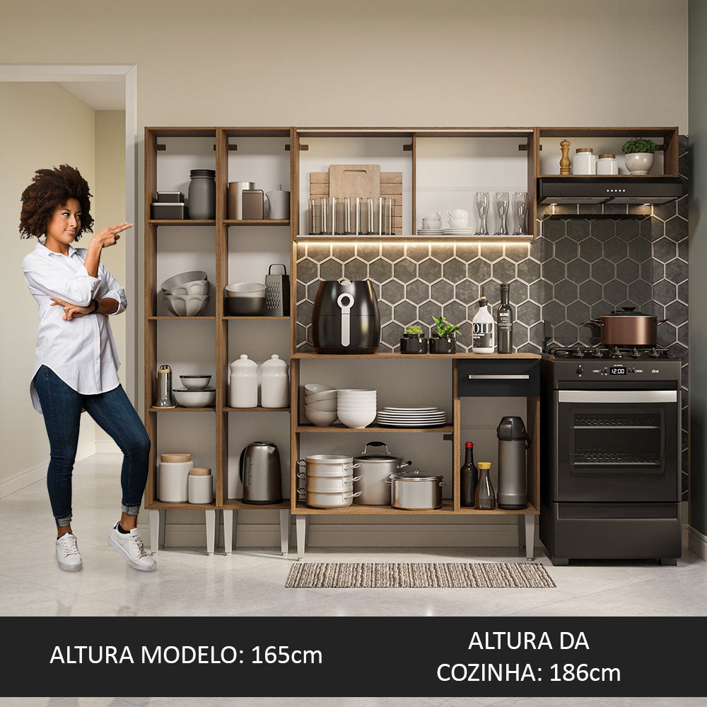 Armário de Cozinha Completa 229cm Rustic/Preto Emilly Madesa 08