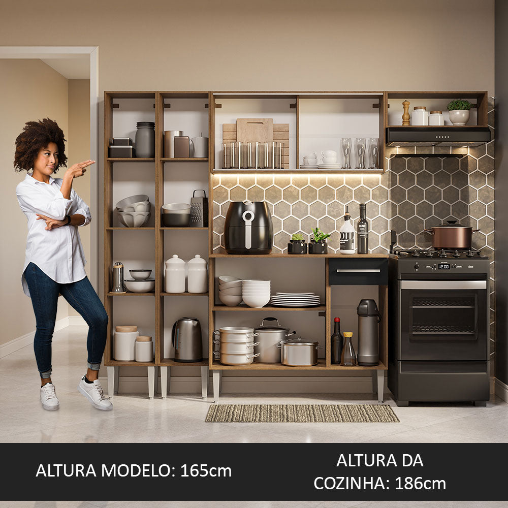 Armário de Cozinha Completa 229cm Rustic/Preto Emilly Madesa 09