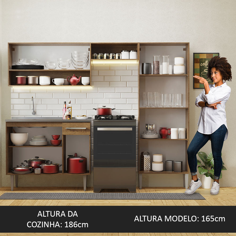 Armário de Cozinha Compacta 229cm com Pia Rustic/Cinza Emilly Madesa 10