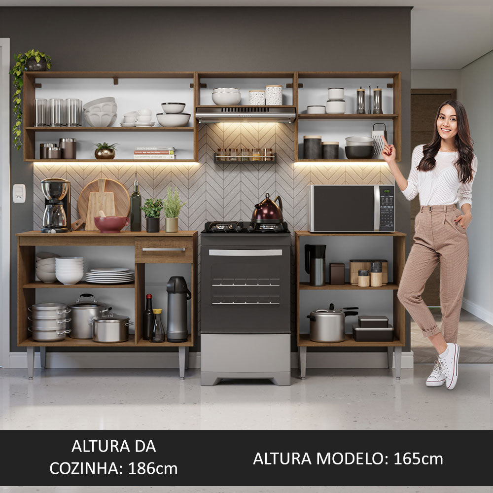 Armário de Cozinha Compacta 229cm Rustic/Cinza Emilly Madesa 15