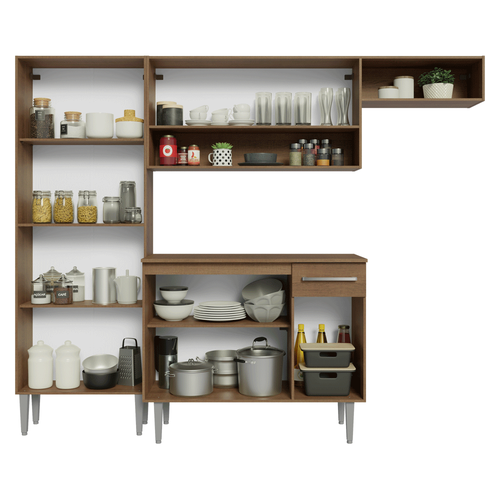 Armário de Cozinha Completa 229cm Rustic/Cinza Emilly Madesa 016