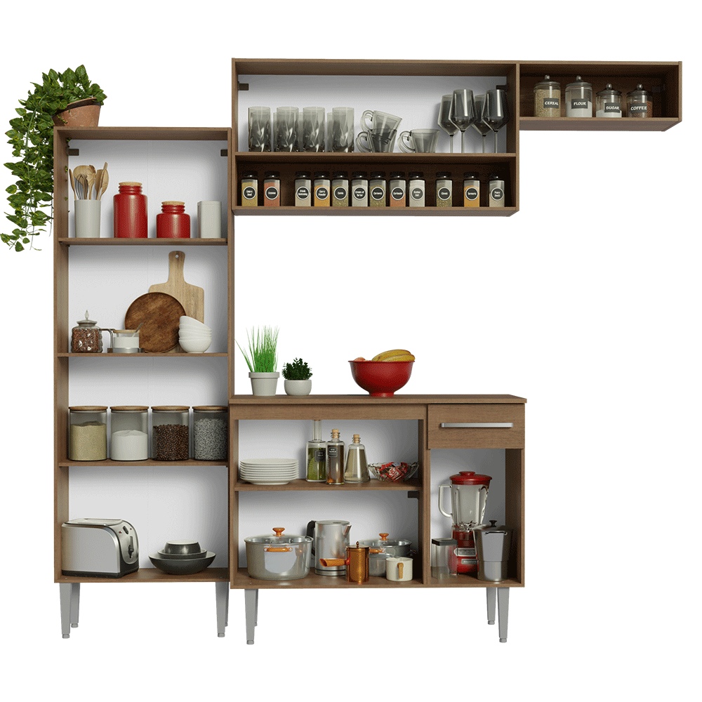 Armário de Cozinha Completa 229cm Rustic/Preto Emilly Madesa 18