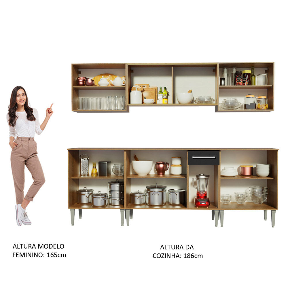 Armário de Cozinha Completa 233cm Rustic/Preto Emilly Wind Madesa 02