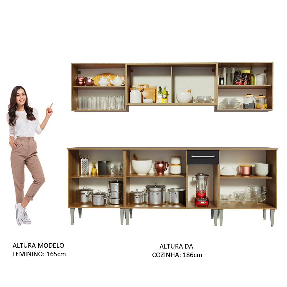 Armário de Cozinha Completa 233cm Rustic/Preto Emilly Fire Madesa 03