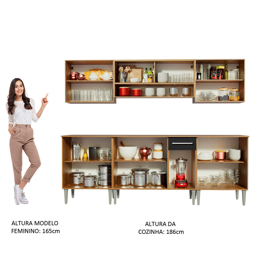 Armário de Cozinha Completa 233cm Rustic/Preto Emilly Smile Madesa 04