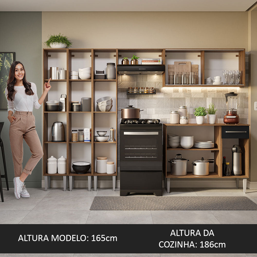 Armário de Cozinha Completa 261cm Rustic/Preto Emilly Madesa 03