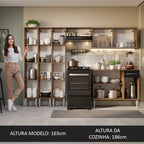 Armário de Cozinha Completa 261cm Rustic/Preto Emilly Madesa 03
