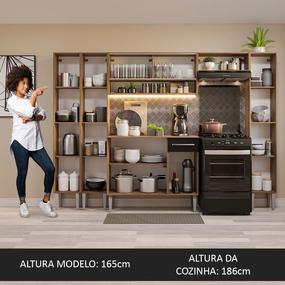 Armário de Cozinha Completa 261cm Rustic/Preto Emilly Madesa 04