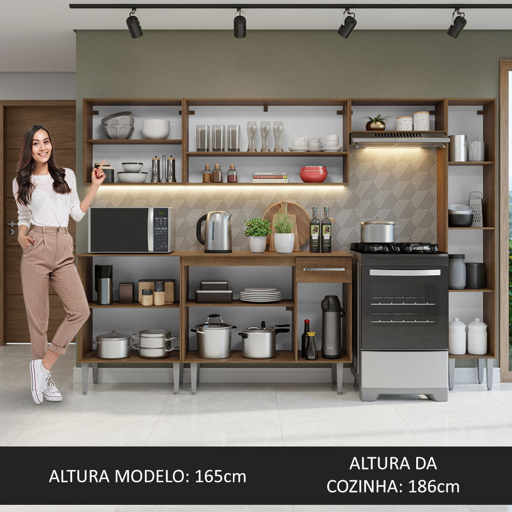 Armário de Cozinha Compacta 261 cm Rustic Emilly Madesa 09