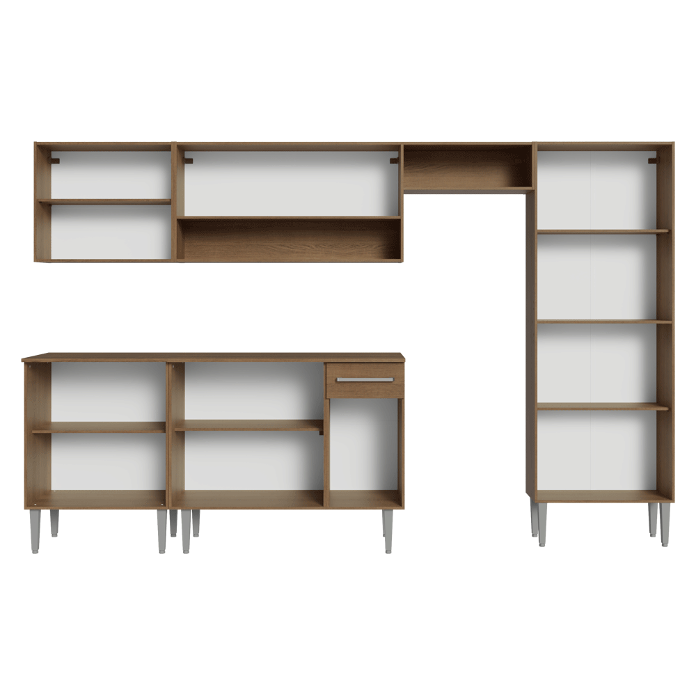 Armário de Cozinha Completa 293cm Rustic/Branco Emilly Madesa 01