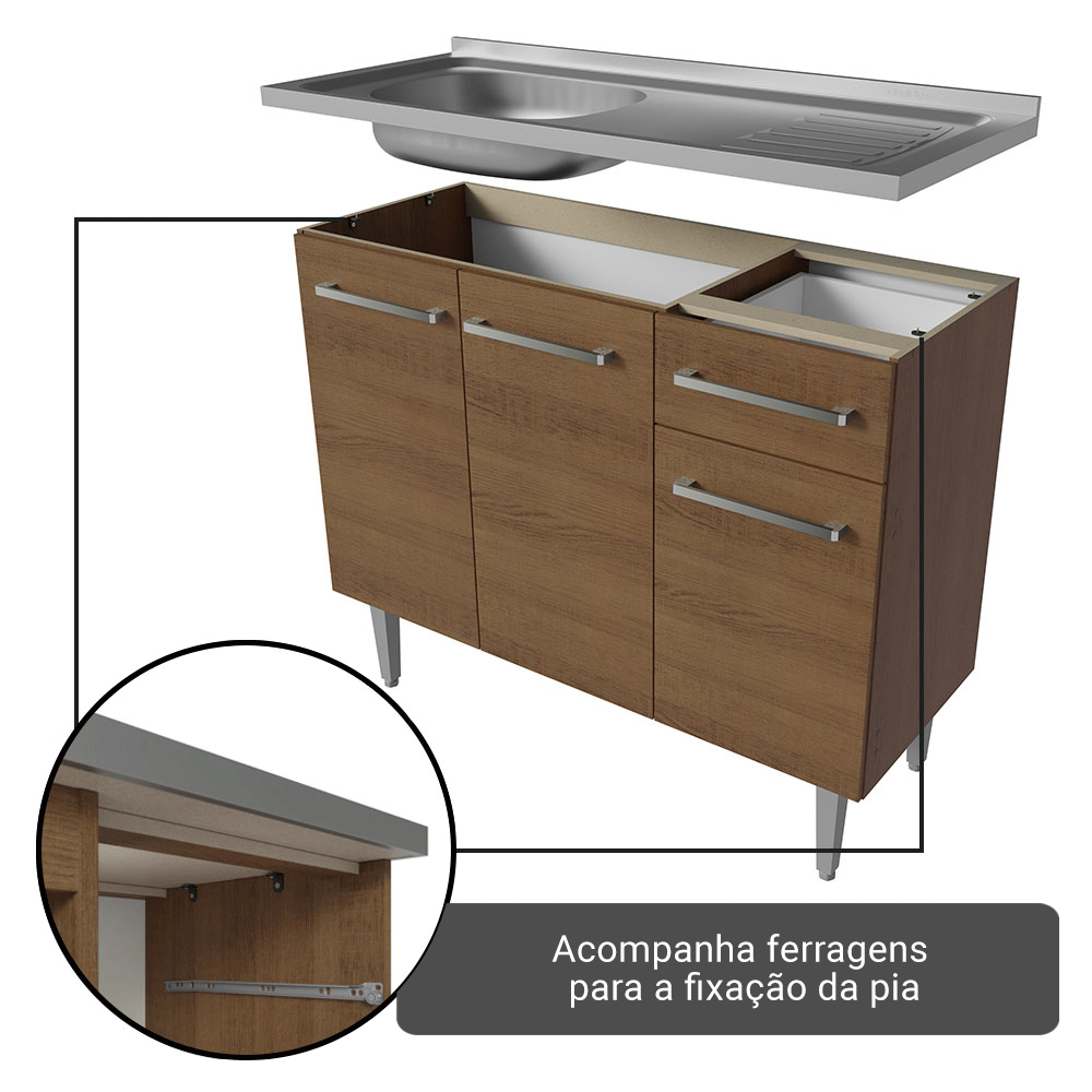 Armário de Cozinha Completa 293cm com Pia Rustic Emilly Madesa 09