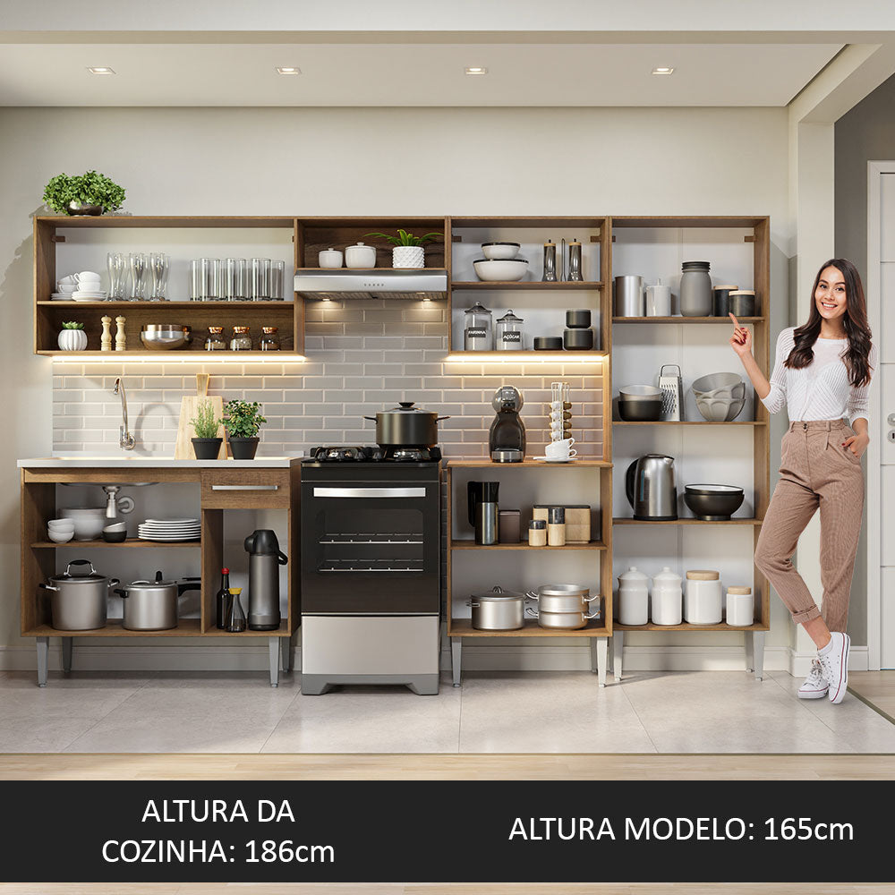 Armário de Cozinha Completa 293cm com Pia Rustic/Cinza Emilly Madesa 09